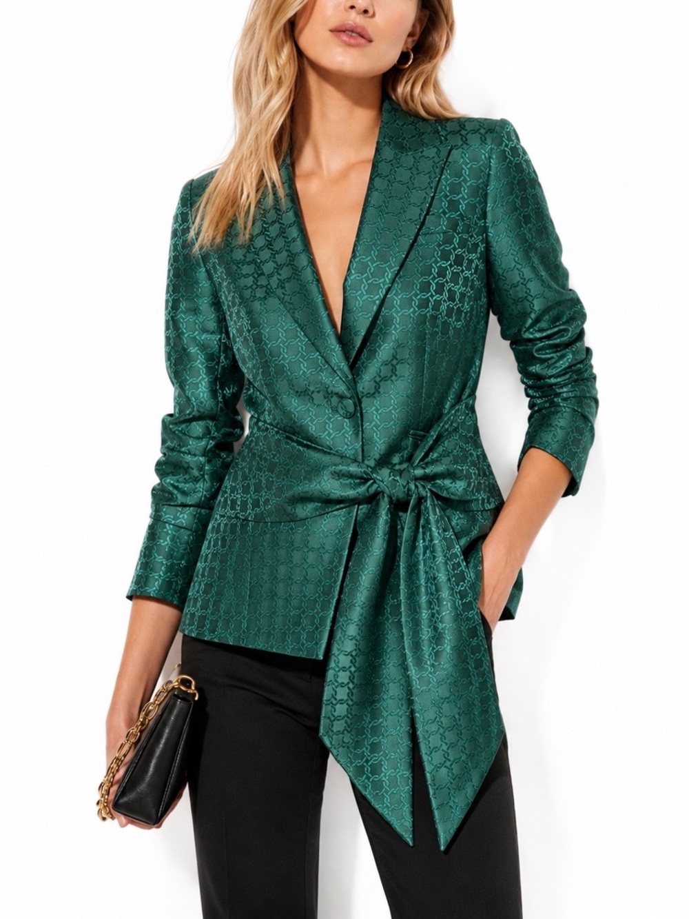 Veronica Beard Issel Chain Print Tie Waist Jacket Blazer 10 Clover Silk Blend